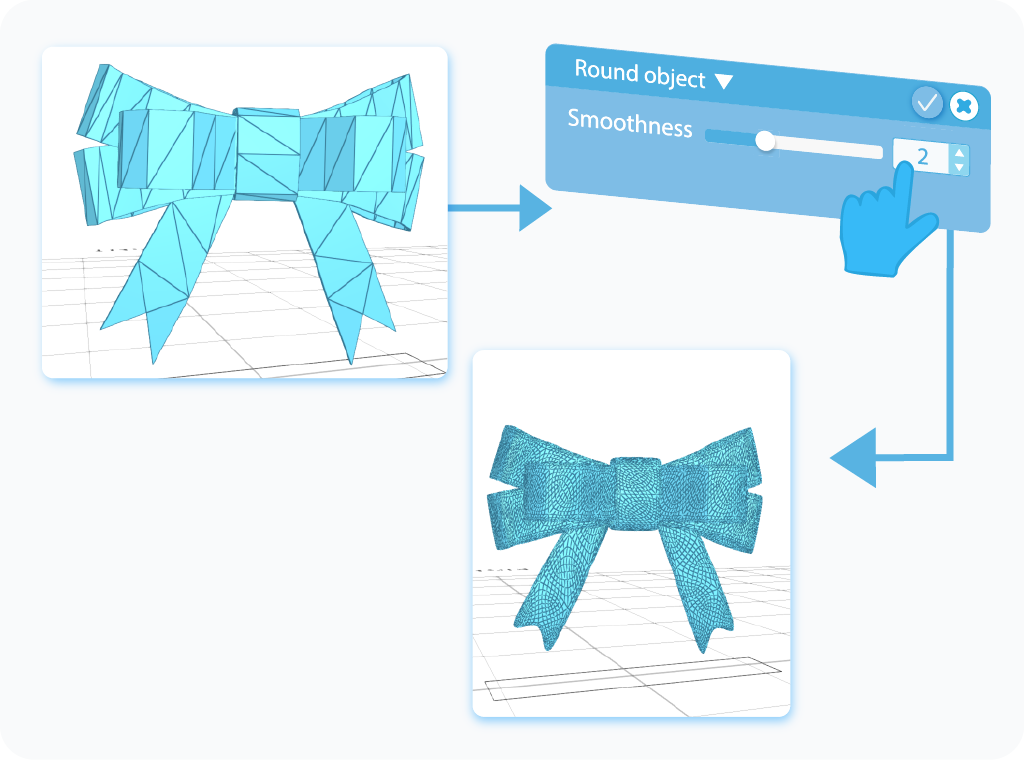 Customize the Smoothness setting in the Round Object tool by using the slider or the text-box